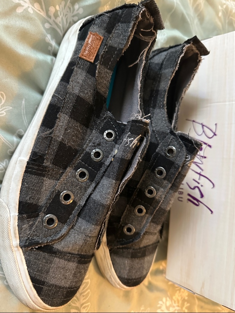 Blowfish Black and Gray Plaid Slip-On Sneakers